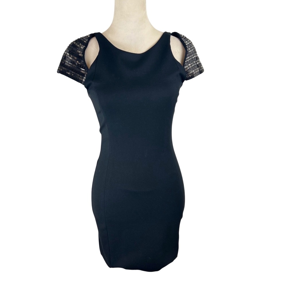 New Friends Colony Black‎ Sequin Cold Shoulder Mini Bodycon Dress Medium